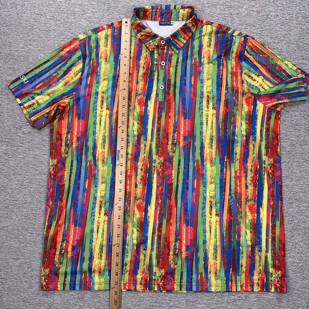 Hreski Polo Shirt Mens Size 2XL Colorful Loud Performance Stretch Golf Sports - Picture 5 of 7